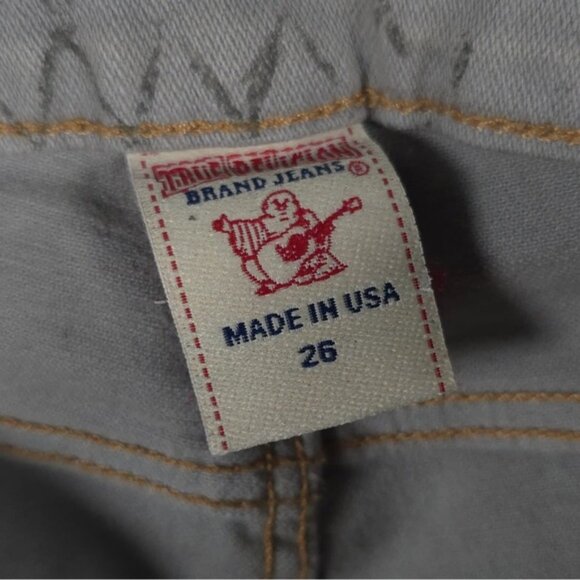 TRUE RELIGION USA Made 🇺🇸 Diamond Print Cut 606828 Jeans W95Q85180 Size 26 - Picture 3 of 14